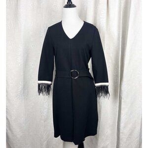 Vilagallo ostrich feather removable cuff ponte dress